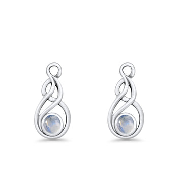 Round Twisted Loop Drop Fishhook Earring Oxidized Moonstone 925 Sterling Silver